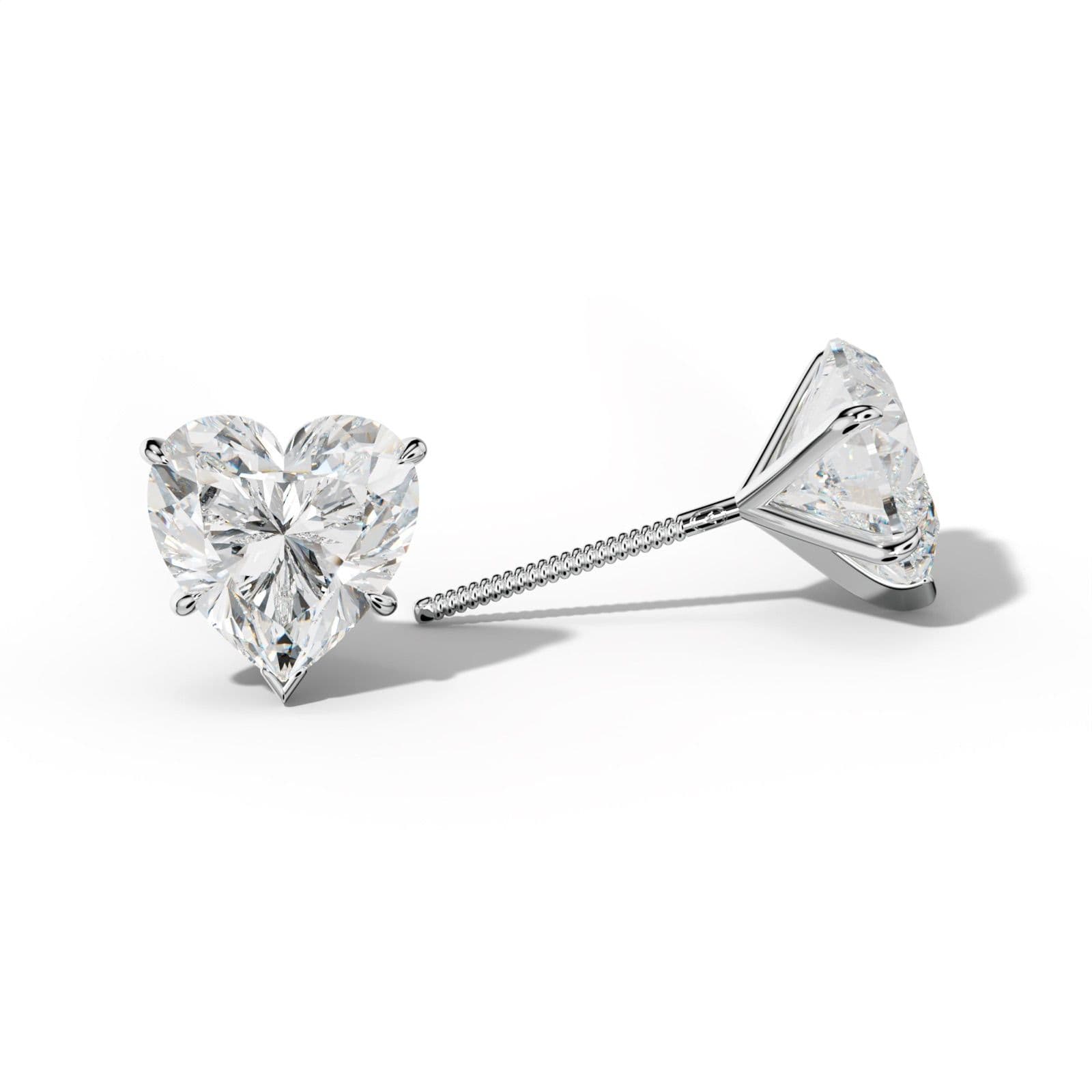 Heart Diamond Stud Earrings With V Prong Martini Settings