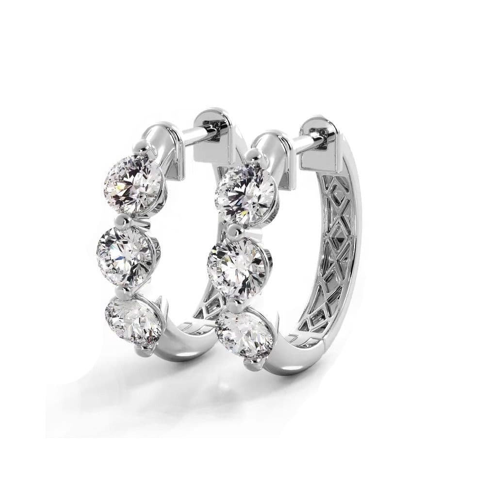 1.0 ctw. Three Stone Floating Round Diamond Hoop Earrings