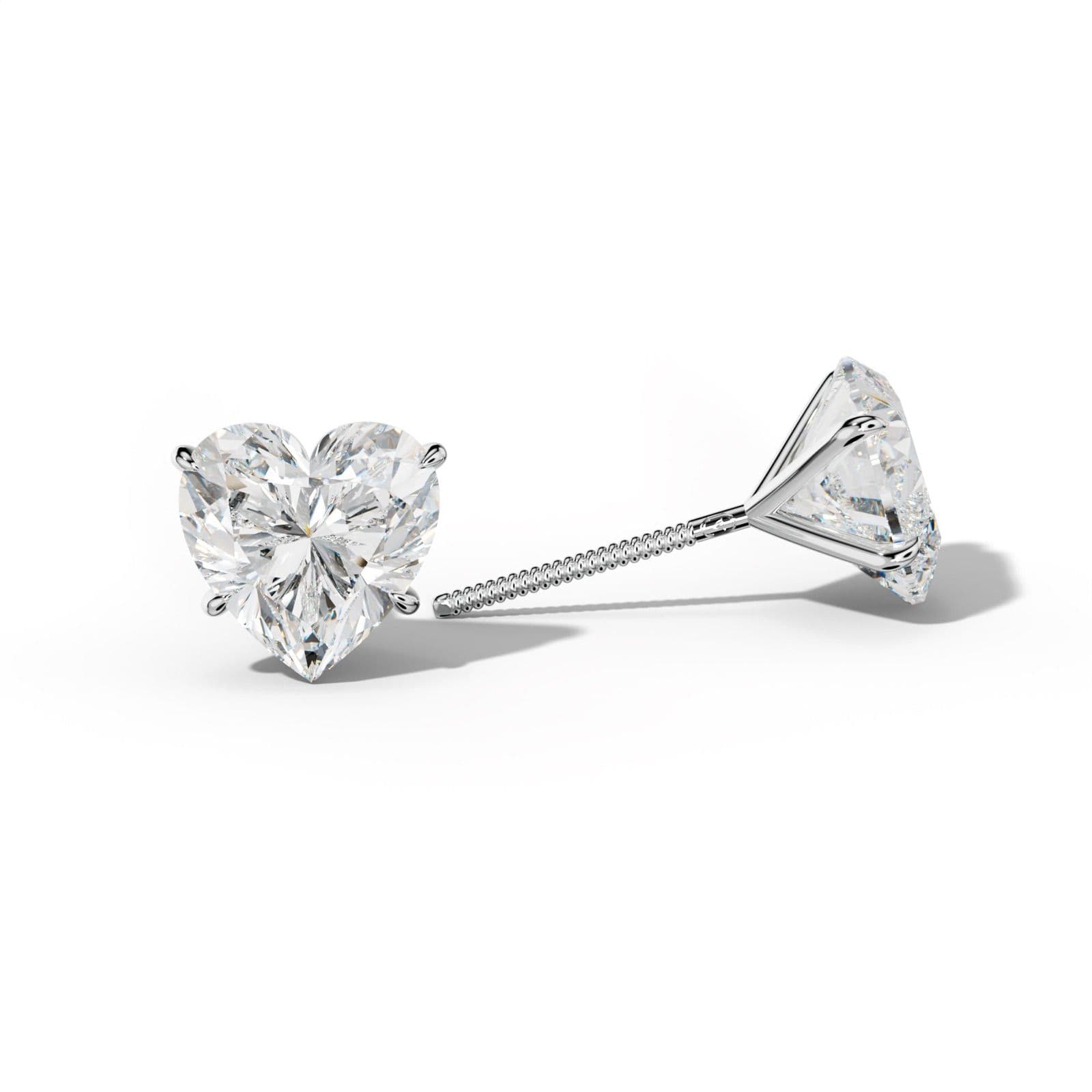 Heart Diamond Stud Earrings With Four Prong Martini Settings