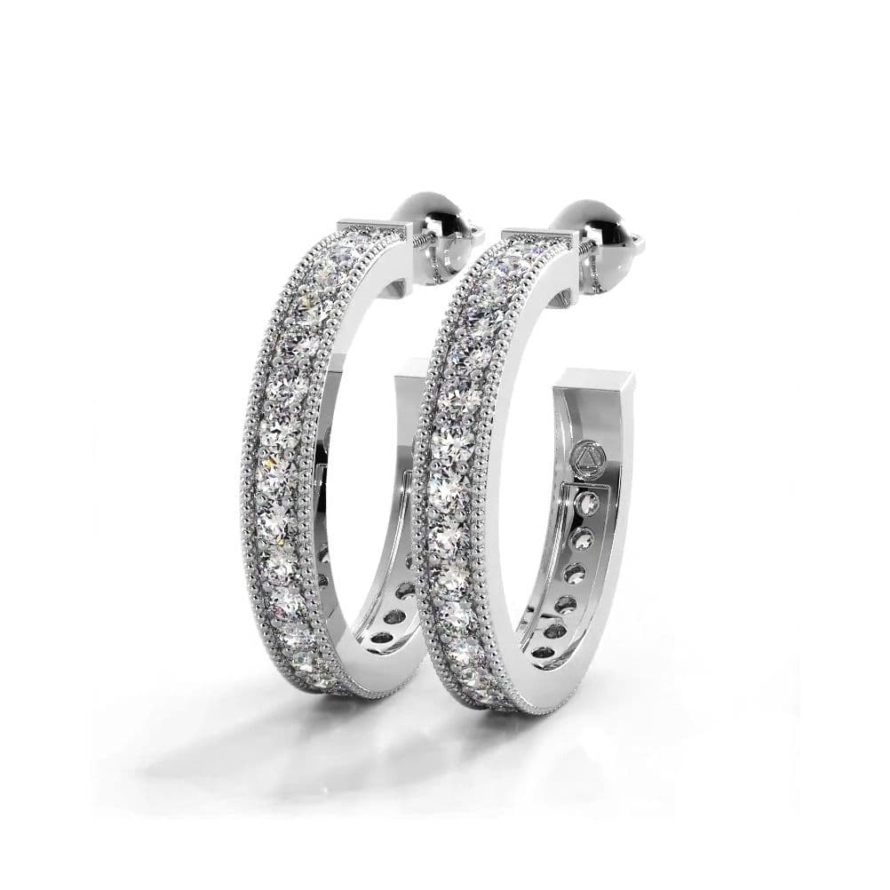 1.0 ct. Round Diamond Milgrain Accent Hoop Earrings