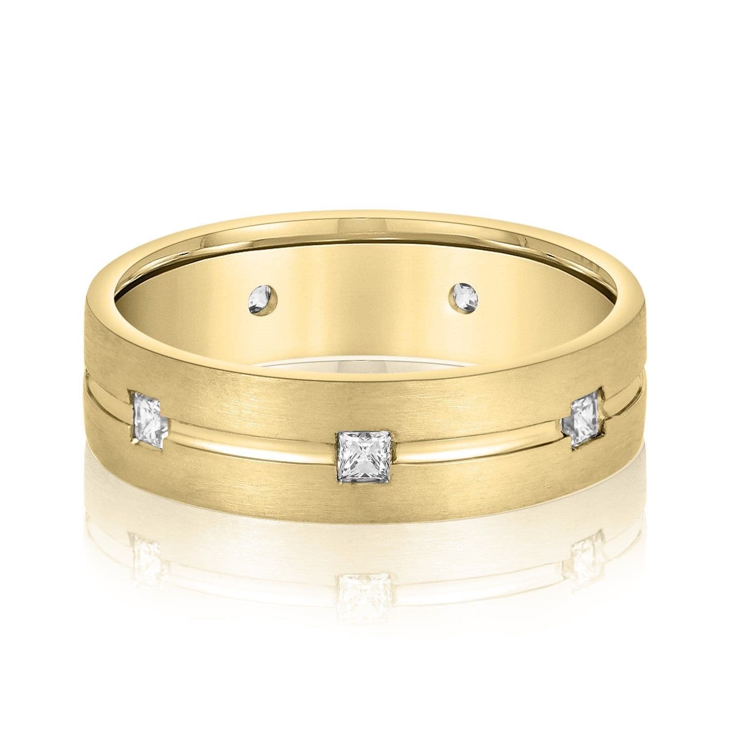 Double Groove Princess Cut Diamond Men's Wedding Band