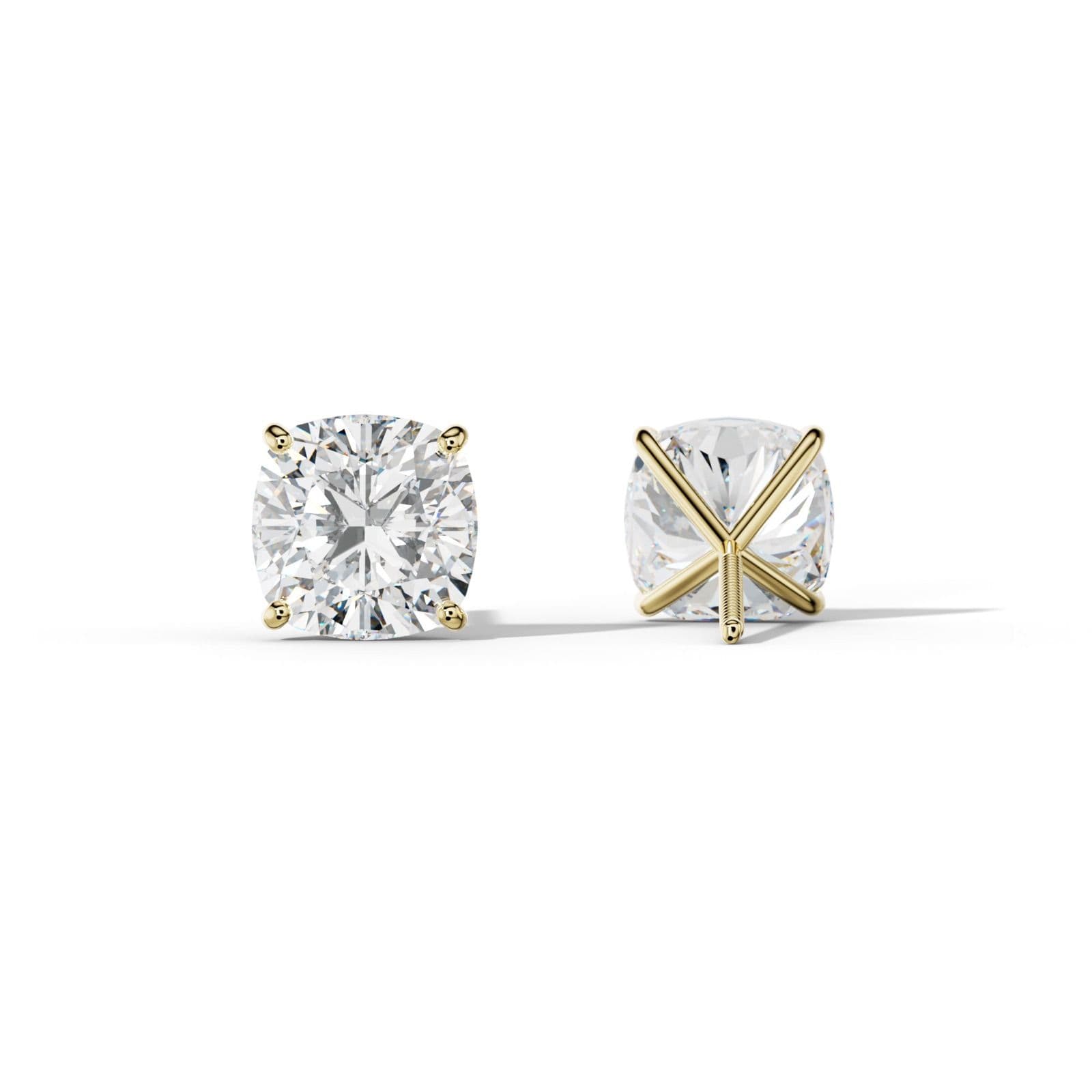 Cushion Diamond Stud Earrings With Four Classic Prong Martini Settings
