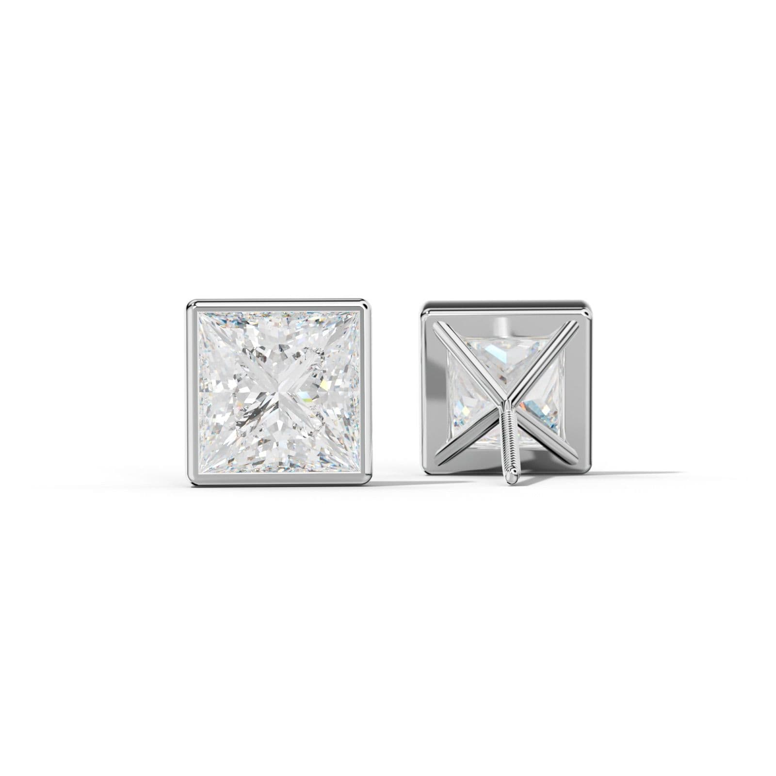 Princess Cut Diamond Stud Earrings With Martini Bezel Set
