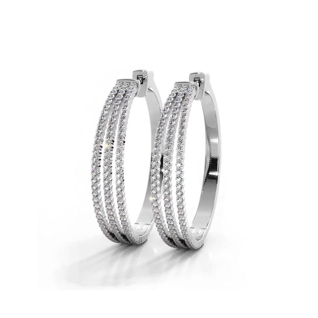 1.70 ctw. Three Separate Row Diamond Hoop Earrings