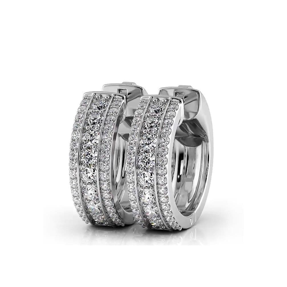 Three Row 1.0 ctw. Diamond Hoop Earrings Huggie Style