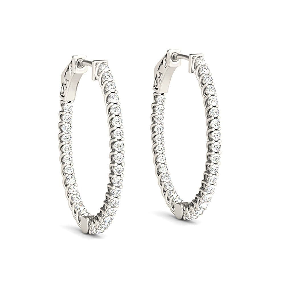 3.25 ctw Round Diamond Hoop Earrings Inside-Out Oval Shape