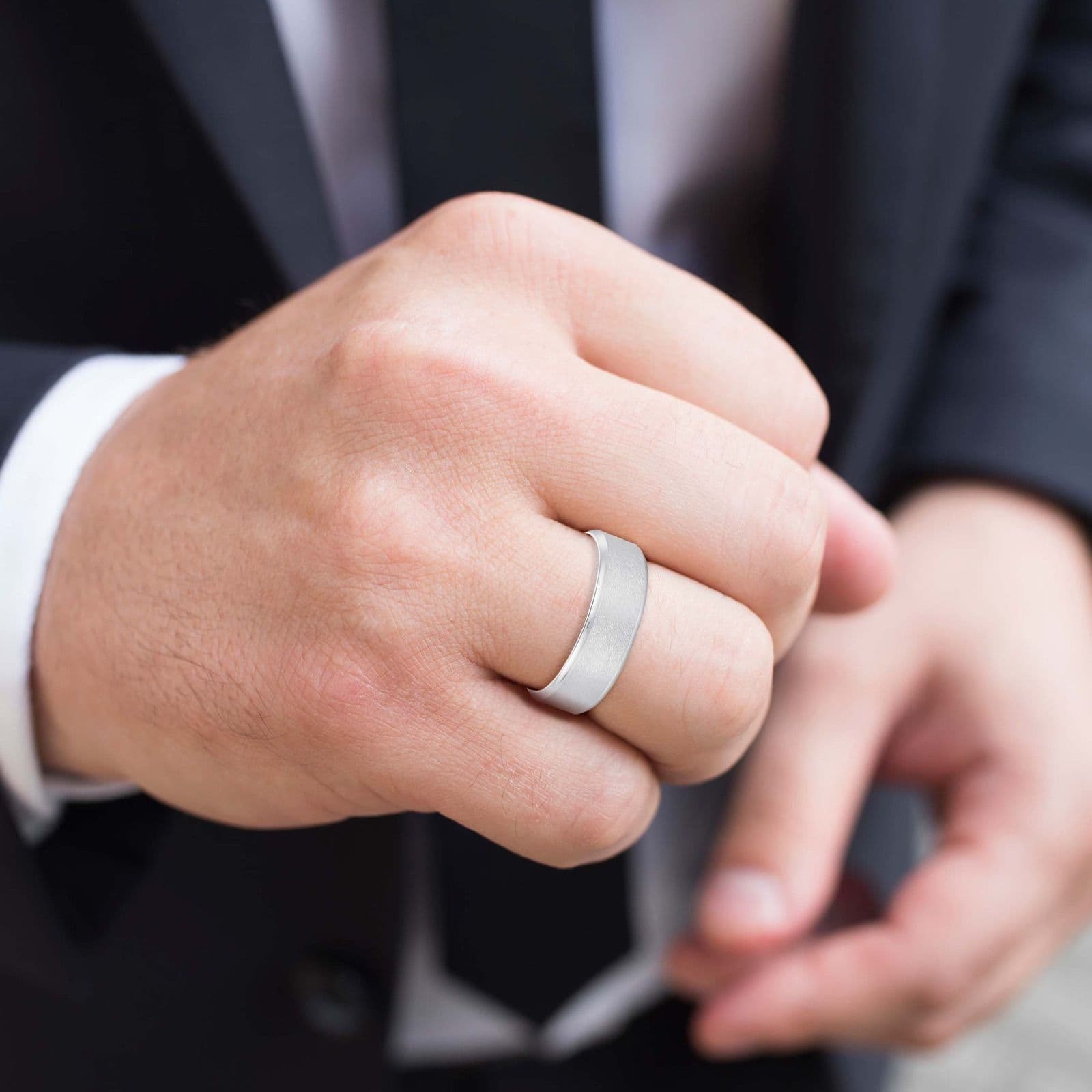 Beveled Edge Comfort Fit Sandblasted Finish Men's Band