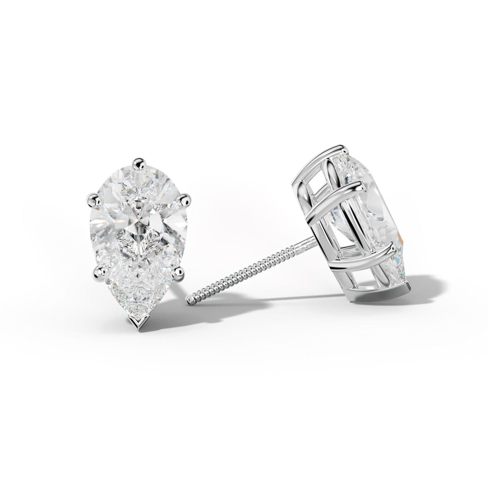 Pear Shape Diamond Stud Earrings With Classic And V Prongs
