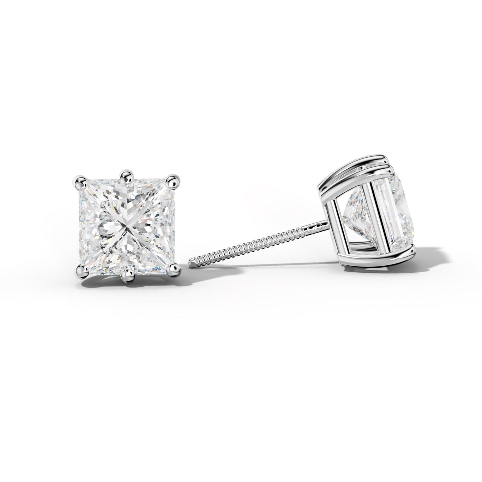 Princess Cut Diamond Stud Earrings With Classic Six Prongs