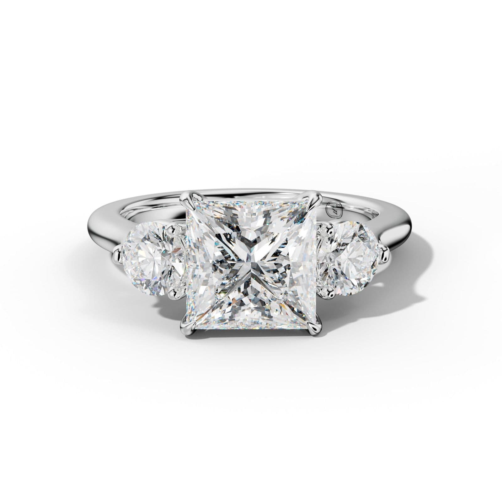 Elsa Princess Cut Round Side Diamond Engagement Ring