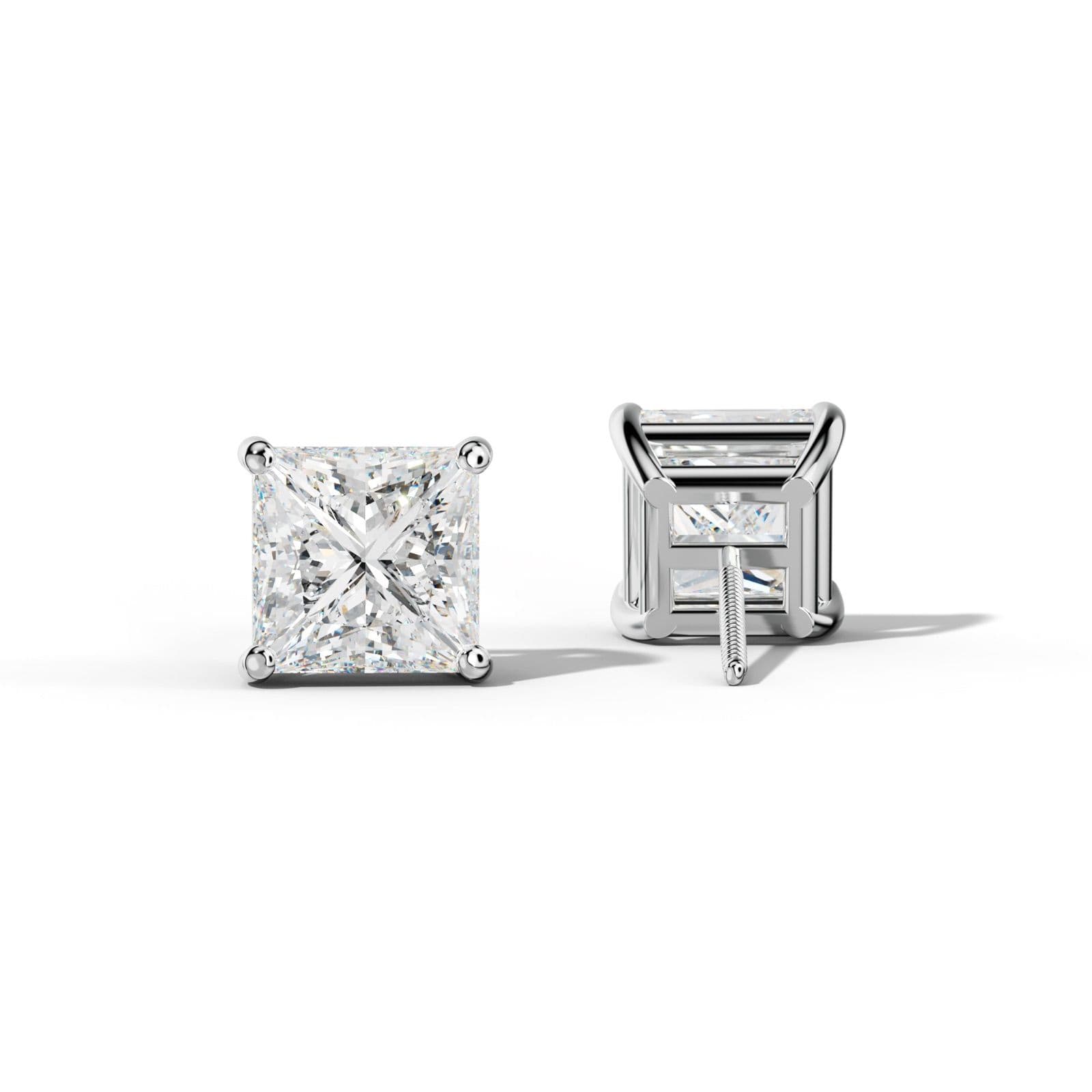Princess Cut Diamond Stud Earrings With Classic Four Prongs