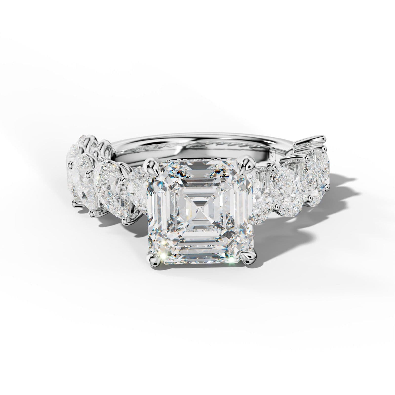Elisabeth Asscher Diamond Engagement Ring With Slanted Pear Side Stones